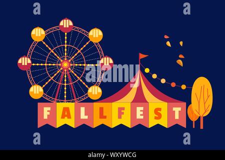 Autumn Fall Fest Fun flat color vector poster Stock Vector