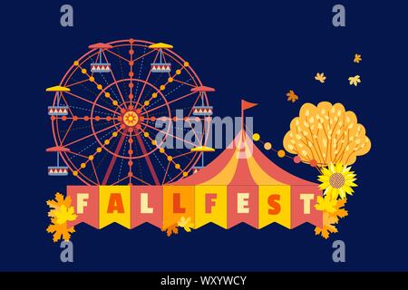 Autumn Fall Fest Fun flat color vector poster Stock Vector