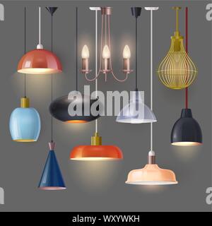 Set of isolated hanging chandelier or home lamp Stock Vector