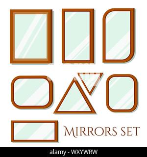 Flat design wall wooden frames mirrors rectangular and triangular shapes set Stock Vector