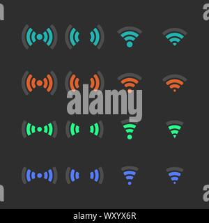 Set of wireless icons with different levels of communication. Flat style, vector illustration. Stock Vector