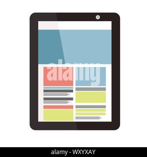 Illustrated computer tablet or smartphone screen with graphs in orange and white. Stock Vector