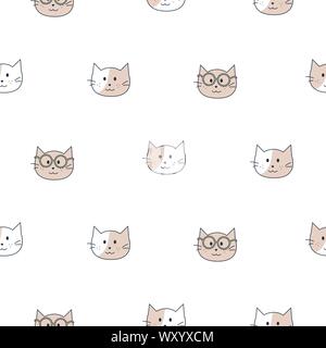Cute cats kids seamless pattern. Child animal pet background. Stock Vector