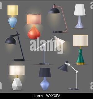 Night lamps. Table, desk light with stand. Stock Vector