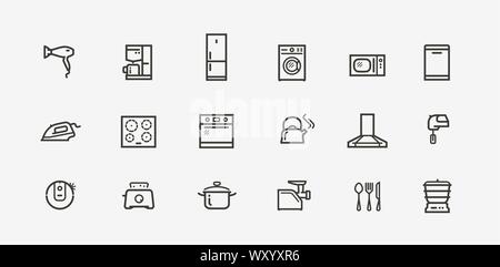 Household appliances icon set. Technology in linear style. Vector illustration Stock Vector