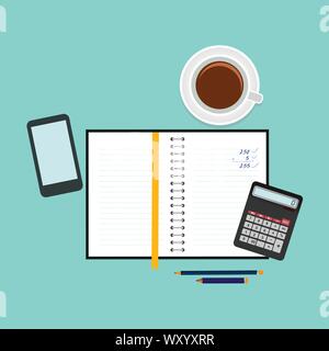Vector Flat Design office Accessories, Elements and Icons, Stock Vector