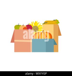 Autumn harvest in boxes flat color vector icon Stock Vector