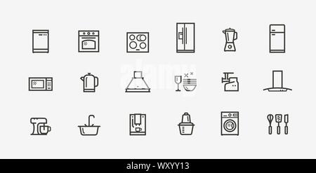 Kitchen appliances icon set. Household electronics in linear style. Vector illustration Stock Vector