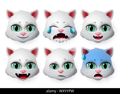 Cat face emoji vector set. Cats emoticon in angry and sad expressions or  emotion isolated in white background. Vector illustration 3d realistic  Stock Vector Image & Art - Alamy