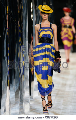 blue and yellow striped dress