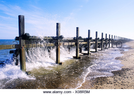 Sea Defences Wooden Groynes Flood Protection Happisburgh Norfolk Stock   Sea Defences Timber Wood Wooden Groynes Happisburgh Norfolk Coast Coastal Waves English England East Anglia Uk Flood Protection X08r5m 