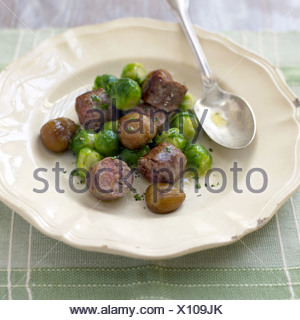 Brussels sprouts with venison sausage and chestnuts