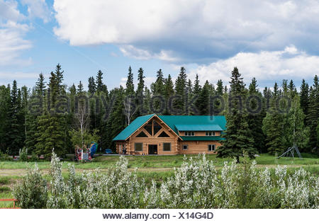 Modern log cabin home on the bankof the Chena River ...