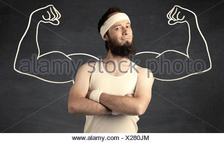 Young weak man with drawn muscles Stock Photo: 96767513 - Alamy