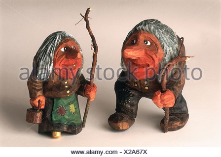 Norway, carved wooden trolls from Norwegian legends Stock Photo