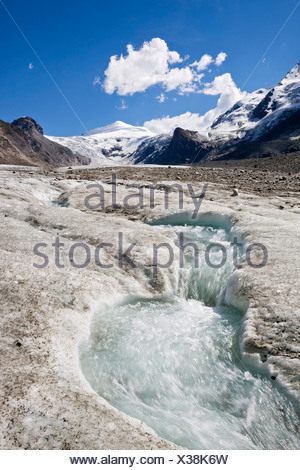 Subglacial stream, englacial streamon at the glacier Pasterze between ...