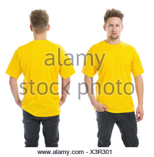 Download Photo Of A Man Wearing Blank Yellow T Shirt Front And Back Ready For Your Design Or Artwork Stock Photo Alamy PSD Mockup Templates