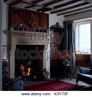Traditional Country Sitting Room Striped Sofa Floral Curtains