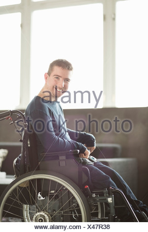 Vertical colour portrait of young disabled boy polio patient on ...