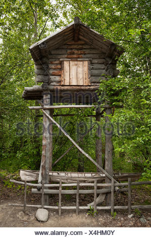 Traditional food cache, Athabascan, the Native Alaskan Heritage Center ...