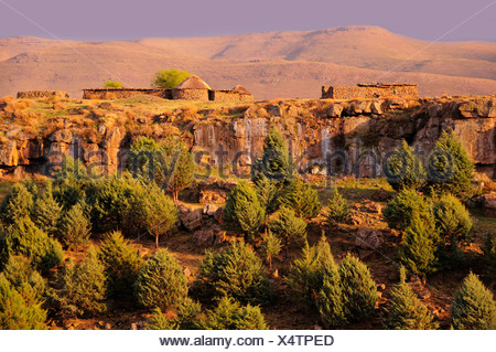 Houses Semonkong Lesotho Southern Africa settlement trees landscape ...