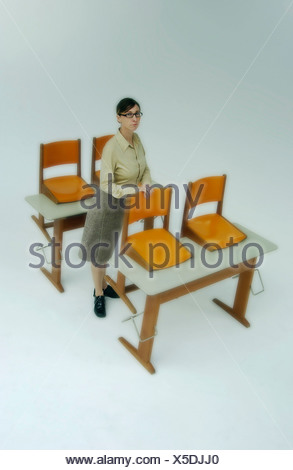 Old School Desks With Orange Chairs Stock Photo 282528004 Alamy