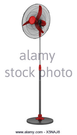 Modern Electric Black And Red Floor Fan Isolated Stock Photo