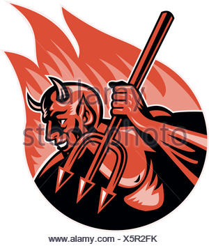 Devil Demon With Trident Pitchfork Stock Photo: 103013775 - Alamy