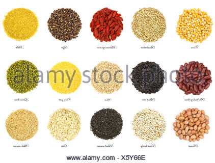 collection of 15 different kinds of grain isolated on white Stock Photo ...