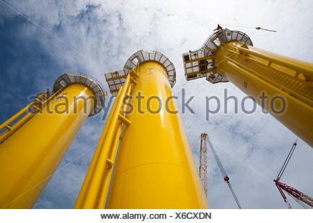 a transition piece of a wind turbine on the Walney offshore wind farm ...