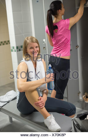 Happy Woman At Gym S Locker Room Stock Photo 283432499 Alamy