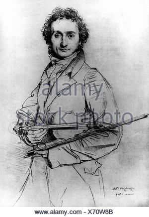 Niccolo Paganini with his violin by Ingres 1819 Pencil drawing Stock ...