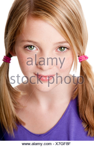 Beautiful cute sincere face of happy teenager girl with pigtails Stock ...
