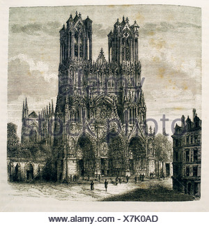 Notre Dame Cathedral, Rheims, France, 1847. Artist: A Varin Stock Photo ...