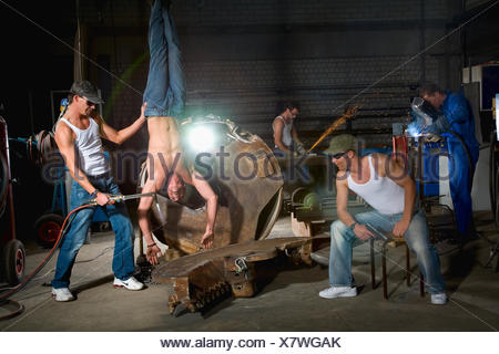 Fear Torture Force Punishable Act Welding Danger Muscles Jeans Stock Photo Alamy