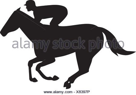 Illustration of a horse and jockey racing silhouette on isolated Stock ...