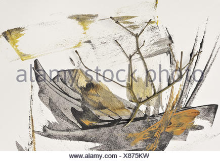 Collage Mit Zweig Auf Leinwand Stock Photo Alamy