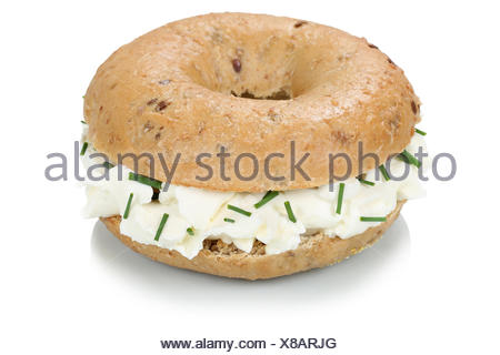 Bagel Brotchen Sandwich Zum Fruhstuck Belegt Mit Schinken Kase Salat Und Tomaten Freigestellt Vor Einem Weissen Hintergrund Stock Photo Alamy