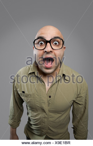 Bald man surprised