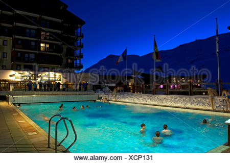 swimming les pool night alps mountains france north alamy