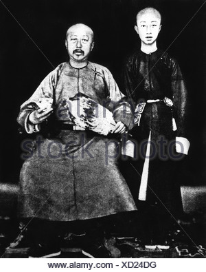 The Emperor of China and his father, 20th century.Artist: Ogden's Stock ...