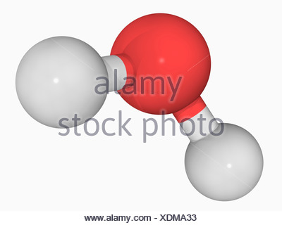 H2O. Water molecule model, chemical formula, ball-and-stick model ...