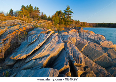 Precambrian shield rock along shoreline of Georgian Bay, French River ...