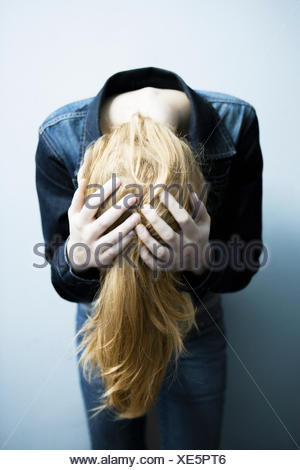 Three Babe Women Leaning Forward In A Row And Making I Love You Hand Stock Photo Alamy