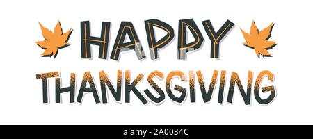 Happy Thanksgiving einfache papercut Stil Schriftzug. Ausschnitt Abbildung mit Maple Leaves Elemente. Text für die Einladung, Karte, Postkarte, Poster Stock Vektor