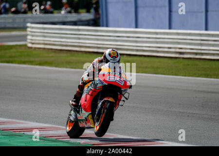 Misano Adriatico, Italien. 15 Sep, 2019. Jorge Lorenzo zu fahren seiner Honda auf der Strecke der Marco Simoncelli Rennstrecke von Misano Adriatico (Foto von Luca Marenda/Pacific Press) Quelle: Pacific Press Agency/Alamy leben Nachrichten Stockfoto