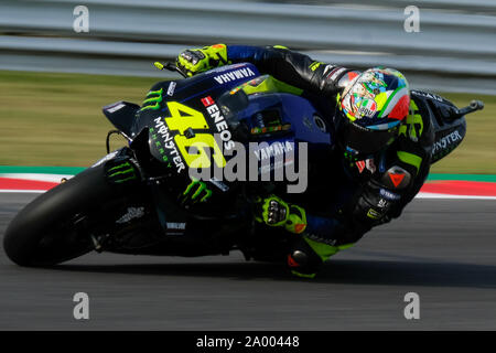 Misano Adriatico, Italien. 15 Sep, 2019. Valentino Rossi auf seiner Yamaha fährt auf der Strecke der Marco Simoncelli Rennstrecke von Misano Adriatico (Foto von Luca Marenda/Pacific Press) Quelle: Pacific Press Agency/Alamy leben Nachrichten Stockfoto