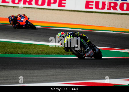 Misano Adriatico, Italien. 15 Sep, 2019. Valentino Rossi auf seiner Yamaha fährt auf der Strecke der Marco Simoncelli Rennstrecke von Misano Adriatico (Foto von Luca Marenda/Pacific Press) Quelle: Pacific Press Agency/Alamy leben Nachrichten Stockfoto