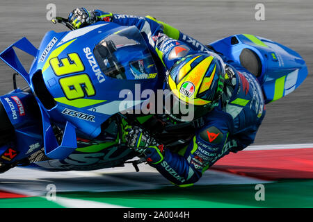 Misano Adriatico, Italien. 15 Sep, 2019. Joan Mir zu fahren seiner Suzuki auf der Strecke der Marco Simoncelli Rennstrecke von Misano Adriatico. (Foto von Luca Marenda/Pacific Press) Quelle: Pacific Press Agency/Alamy leben Nachrichten Stockfoto