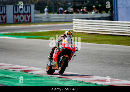 Misano Adriatico, Italien. 15 Sep, 2019. Jorge Lorenzo zu fahren seiner Honda auf der Strecke der Marco Simoncelli Rennstrecke von Misano Adriatico (Foto von Luca Marenda/Pacific Press) Quelle: Pacific Press Agency/Alamy leben Nachrichten Stockfoto